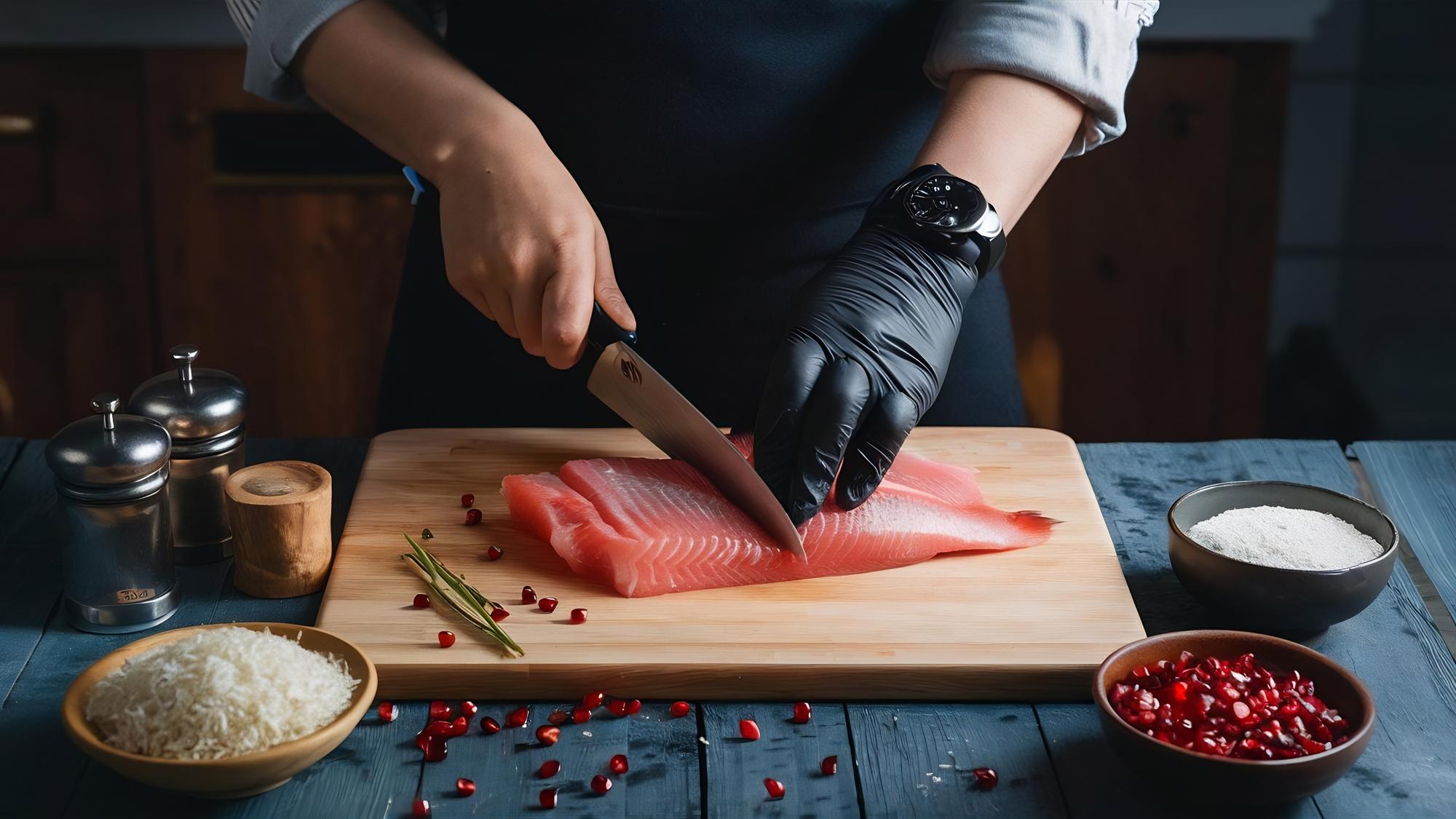 Duża scena: chef demonstruje filetowanie ryby